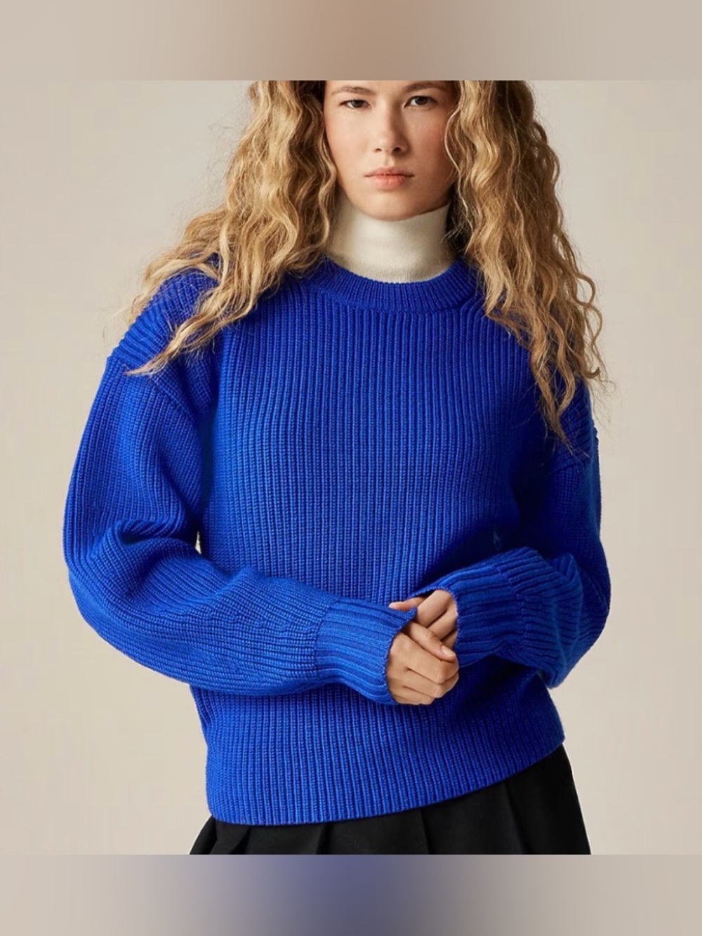 J.crew Fitted-waist crewneck sweater ribbed merino wool Royal Blue NWT Small
